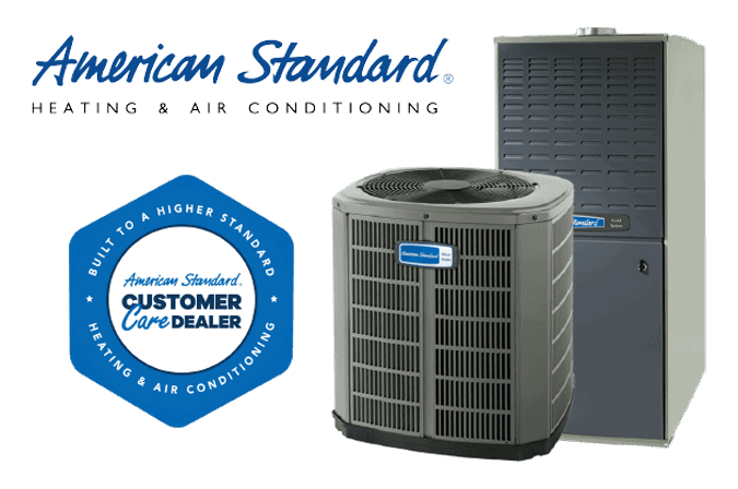 American Standard Customer Care Dealer Logo with air conditioner and furnace.