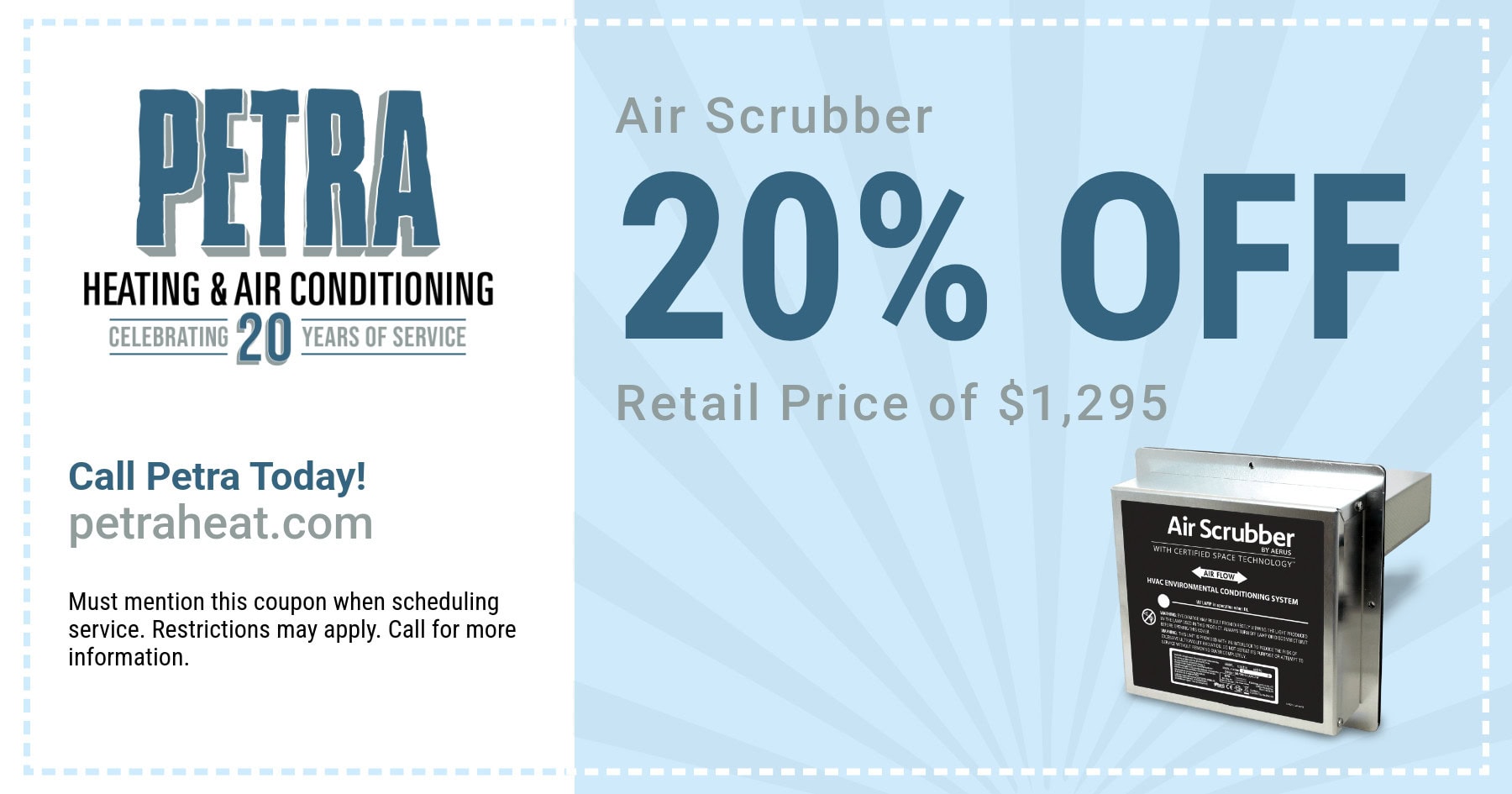 Special offer for 20% off of an Aerus Air Scrubber. Call 503-253-3263 to learn more.