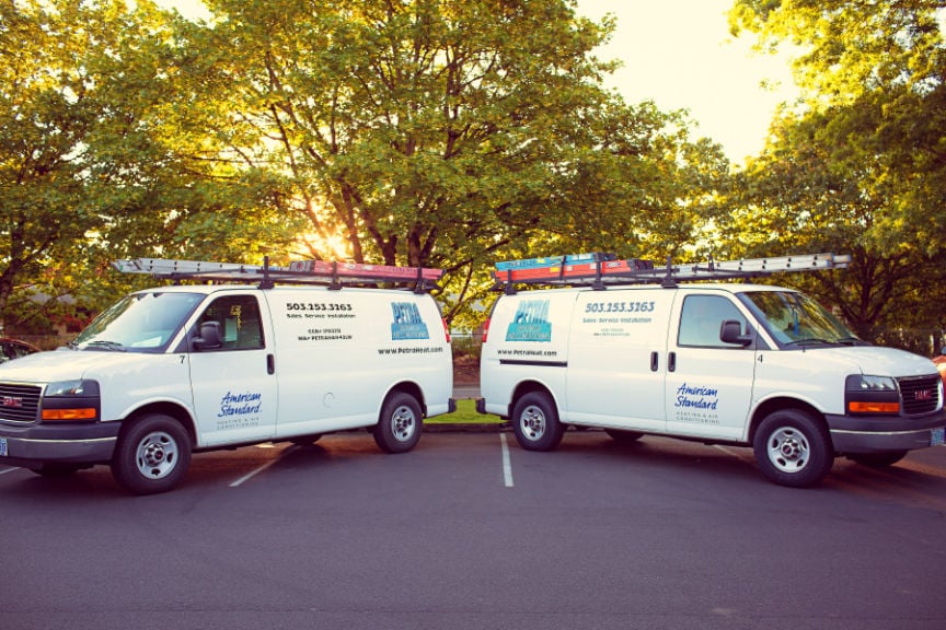 Petra Heating & Air Conditioning service vehicles in Clackamas, OR.